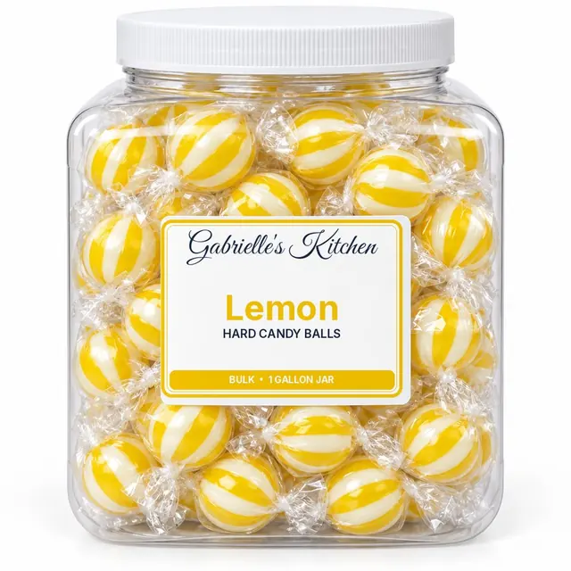Clear gallon jar of Lemon Hard Candy Balls