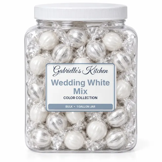 Clear gallon jar of Wedding White Mix